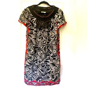 Anthropologie Floreat Embroidered Macrame Knee length SS dress